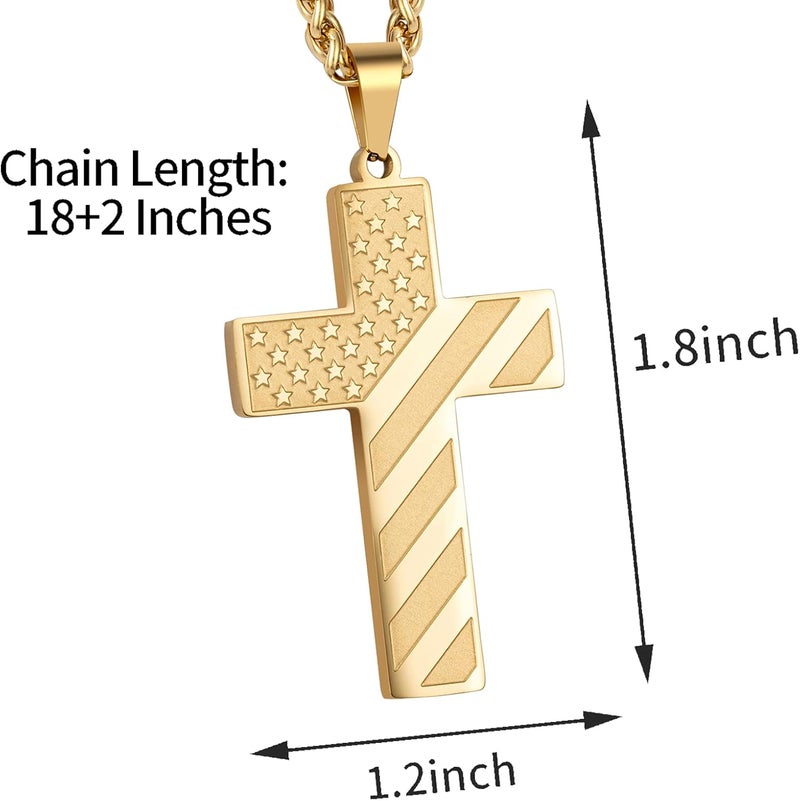 DuoDiner Valentines Day Gifts for Him -18+2 Inch Cross Necklace Bible Verse Stainless Steel American Flag Pendant Chain for Men Boys Cross Jewelry Gift - Image 5